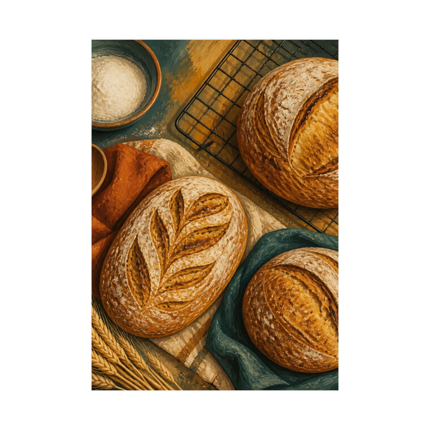Artisan Bread Baking Still Life Poster
