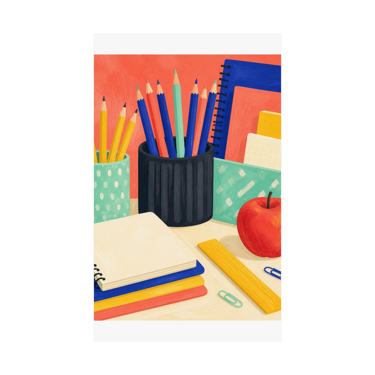 Colorful Teacher Desk Supplies Art Poster