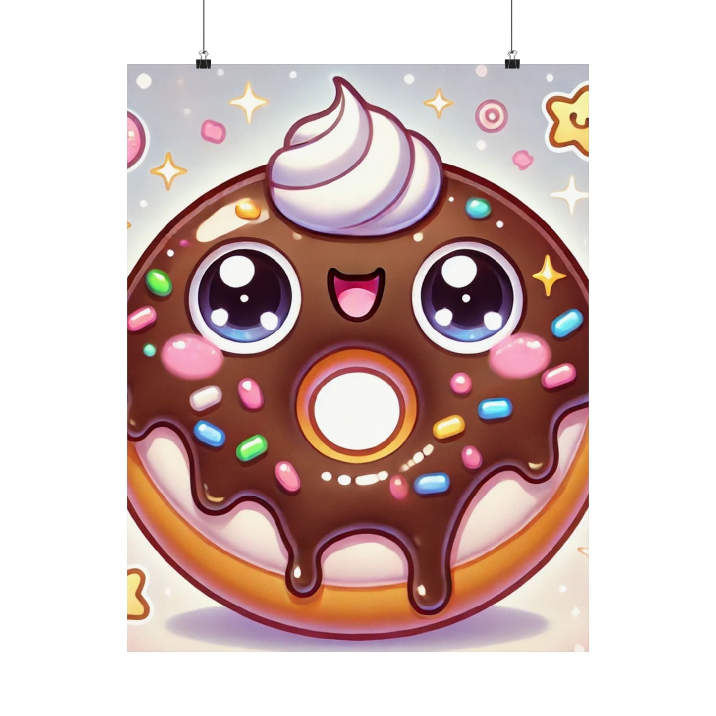 Kawaii Chocolate Donut Cute Dessert Art Poster