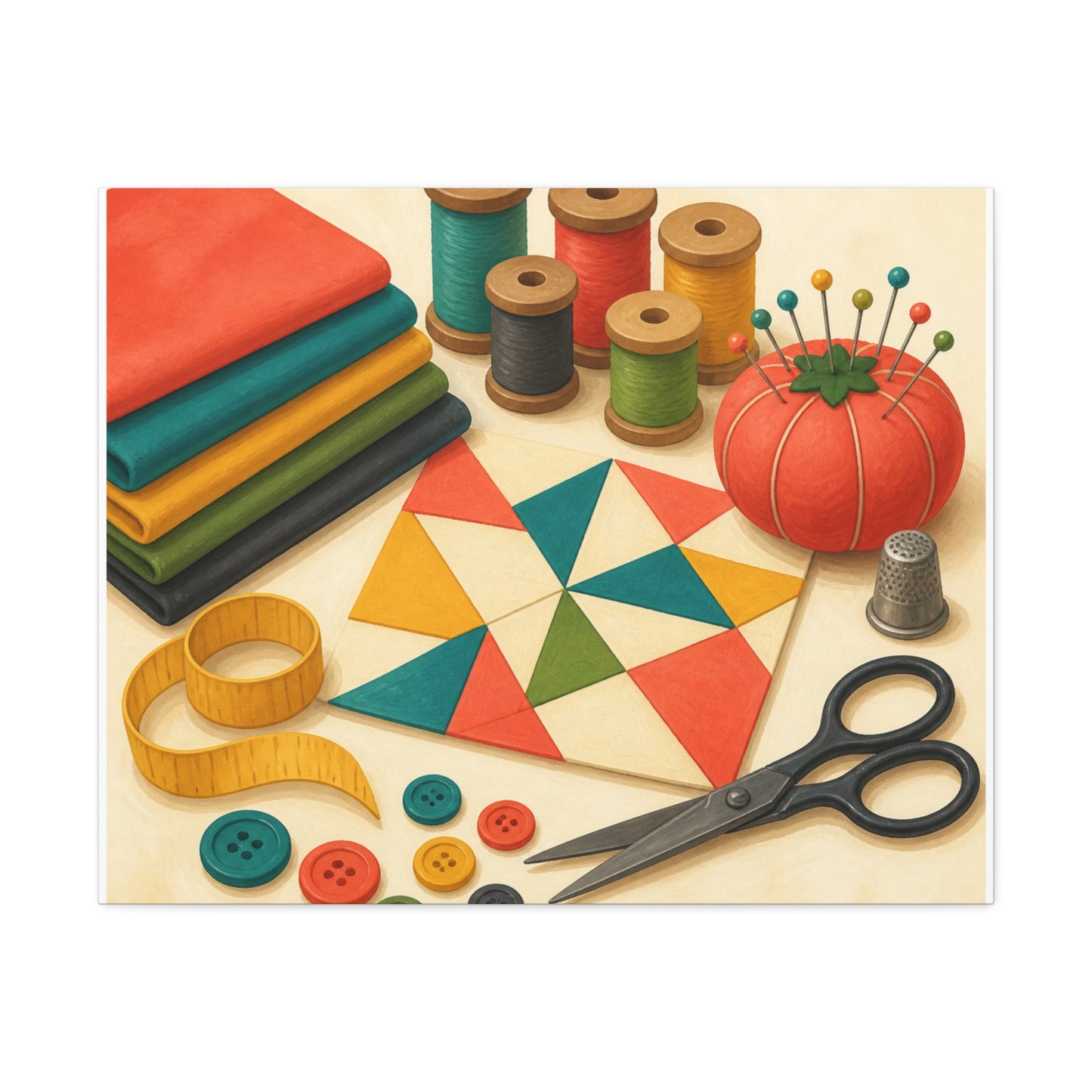 Colorful Sewing and Quilting Hobby Canvas Art