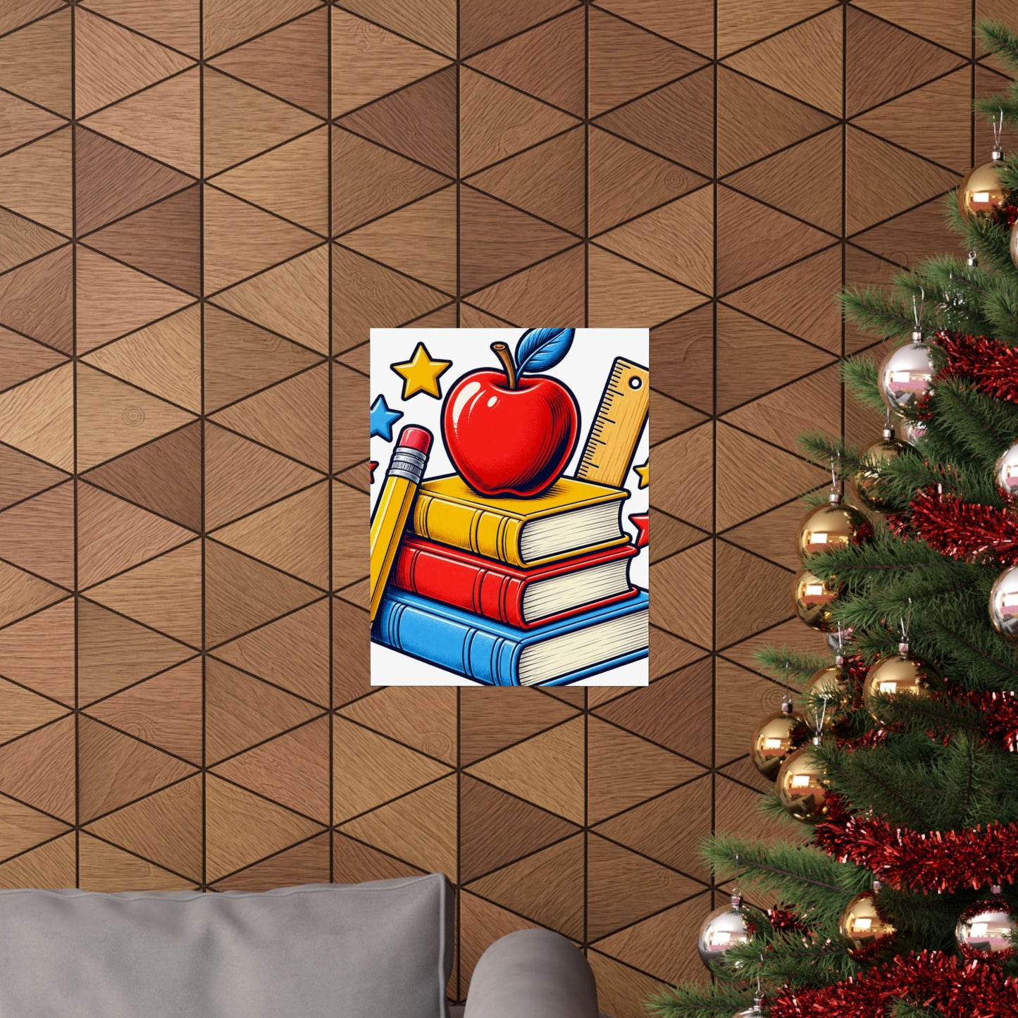 Retro School Books Apple Teacher Appreciation Art Poster