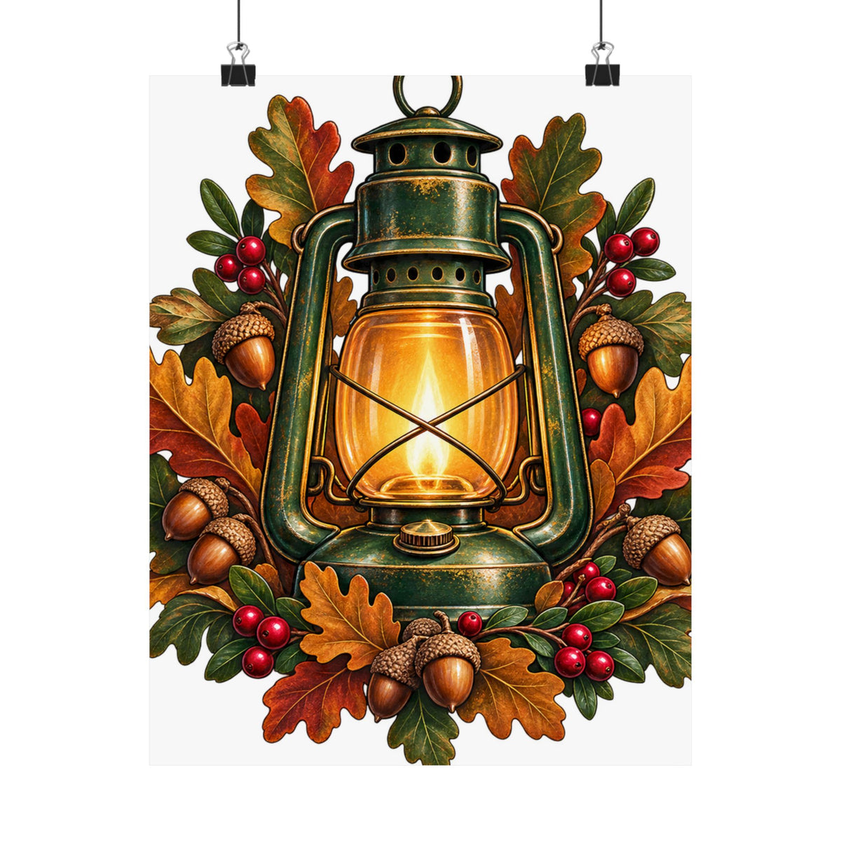 Autumn Oak Lantern and Acorns Poster