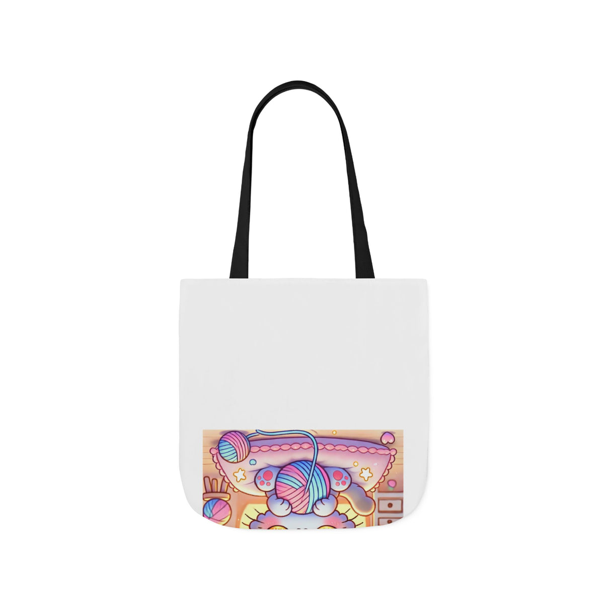Cozy Kawaii Knitting Cat Pastel Yarn Canvas Tote Bag