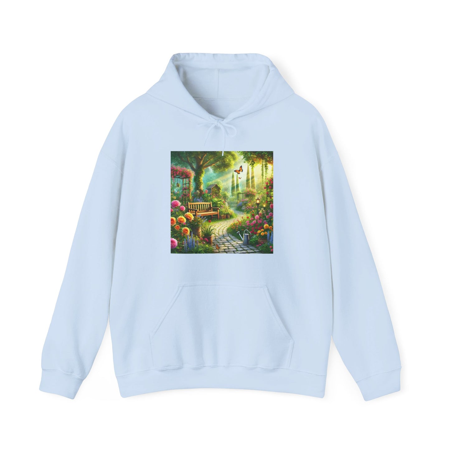 Sunlit Spring Flower Garden Bench Hoodie