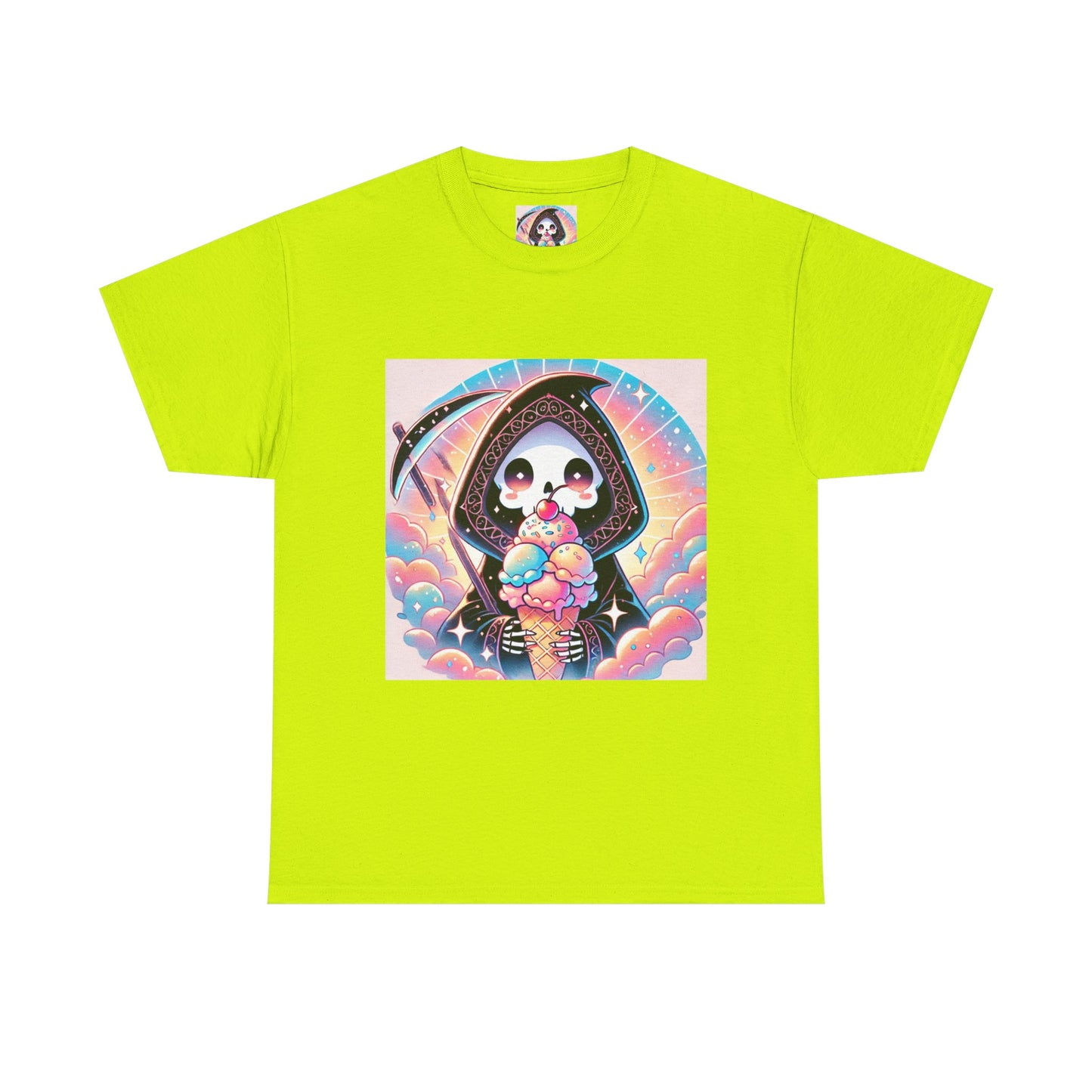 Grim Reaper with Ice Cream Kawaii Anime Unisex Heavy Cotton Tee - Fun & Stylish Graphic T-Shirt - Great Gift for Anime Fans!