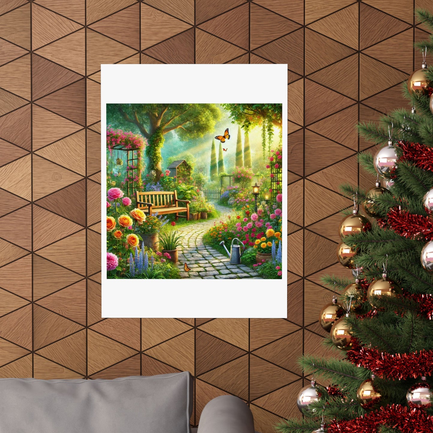 Sunlit Spring Flower Garden Bench Poster