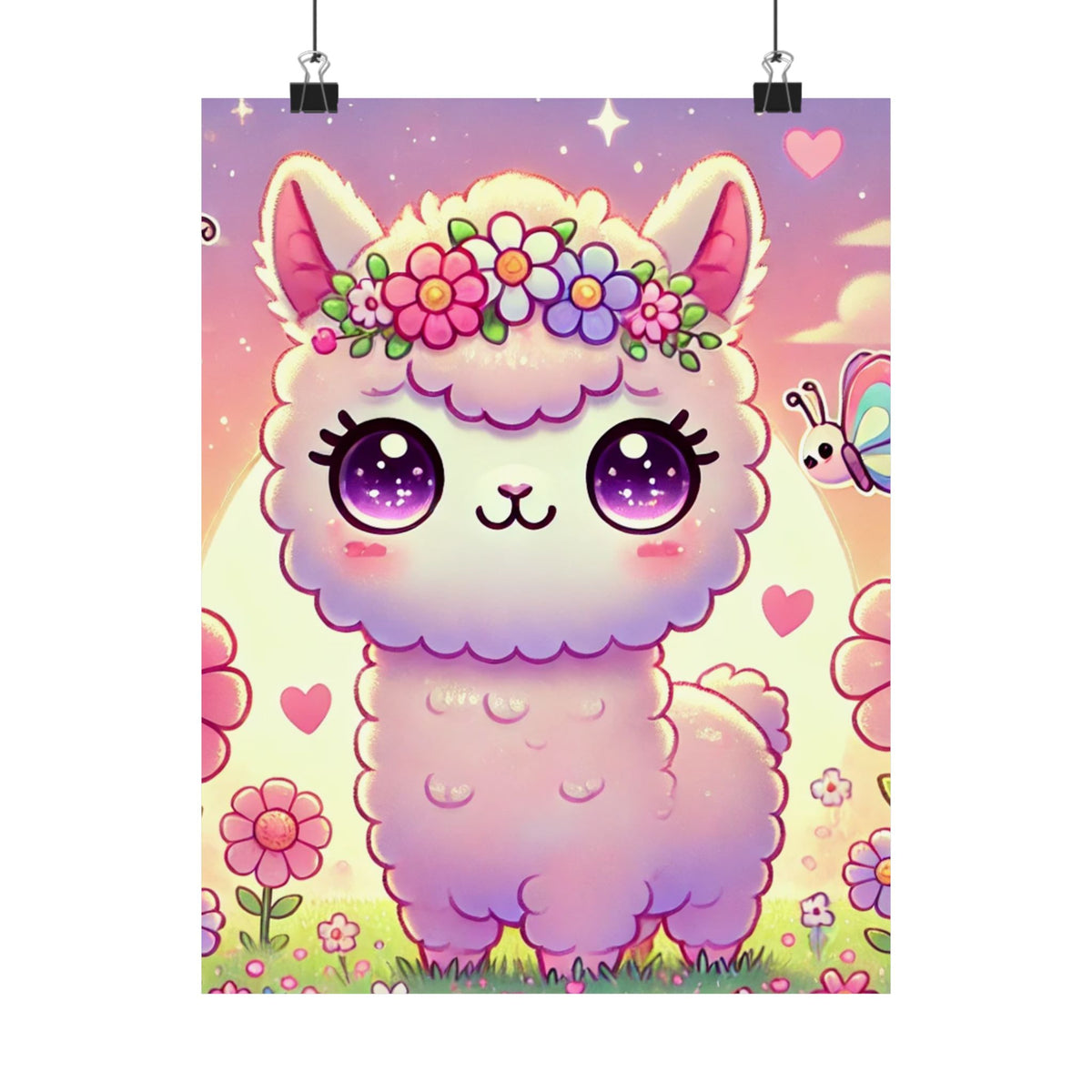 Pastel Floral Alpaca Garden Kawaii Wall Art Poster