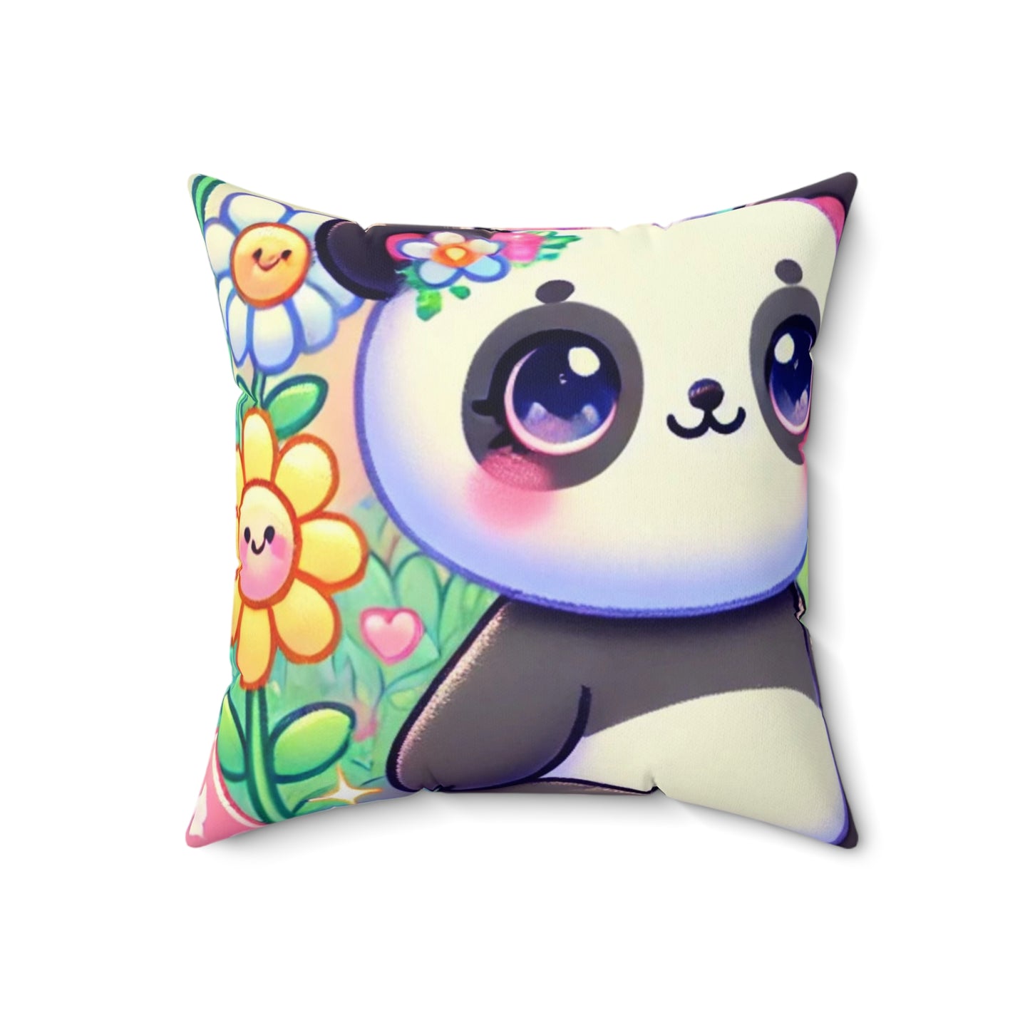 Pastel Panda and Bunny Rainbow Garden Decorative Pillow