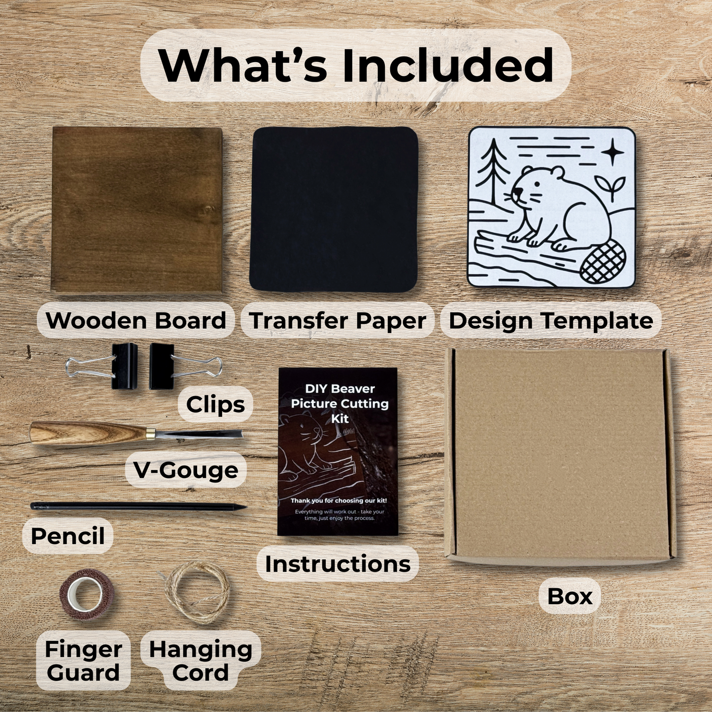 DIY Beaver Carving Kit – Wood Art Set with V-Chisel & Video Guide