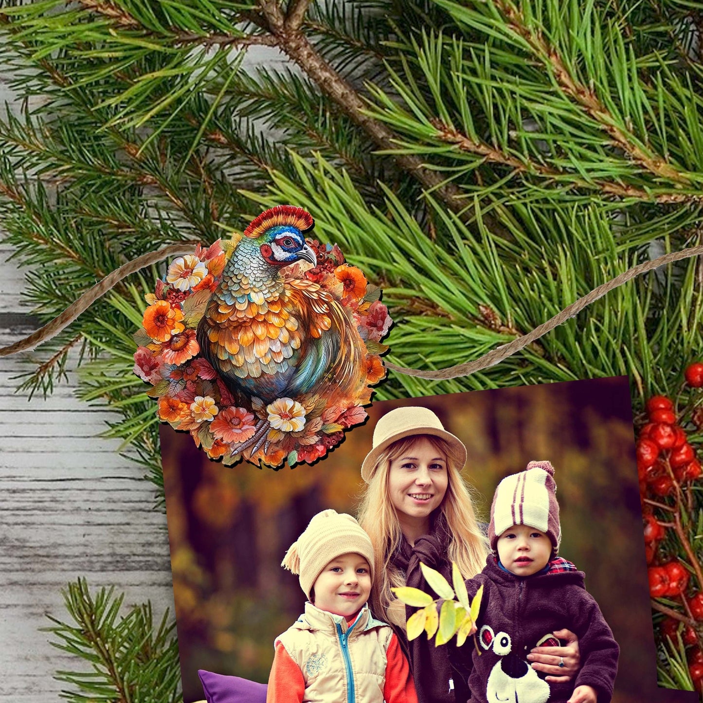 Happy Thanksgiving Clip-On Eco Wood Decorative Ornaments Set of 6 by G. Debrekht - Thanksgiving Decor - 8090018C-S6