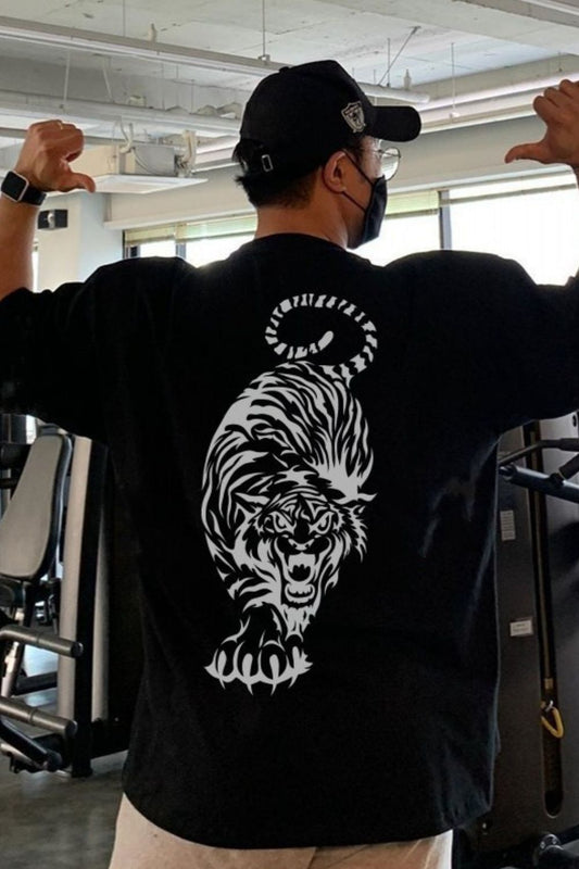 Men's Plus Size Tiger Round Neck Short Sleeve T-Shirt