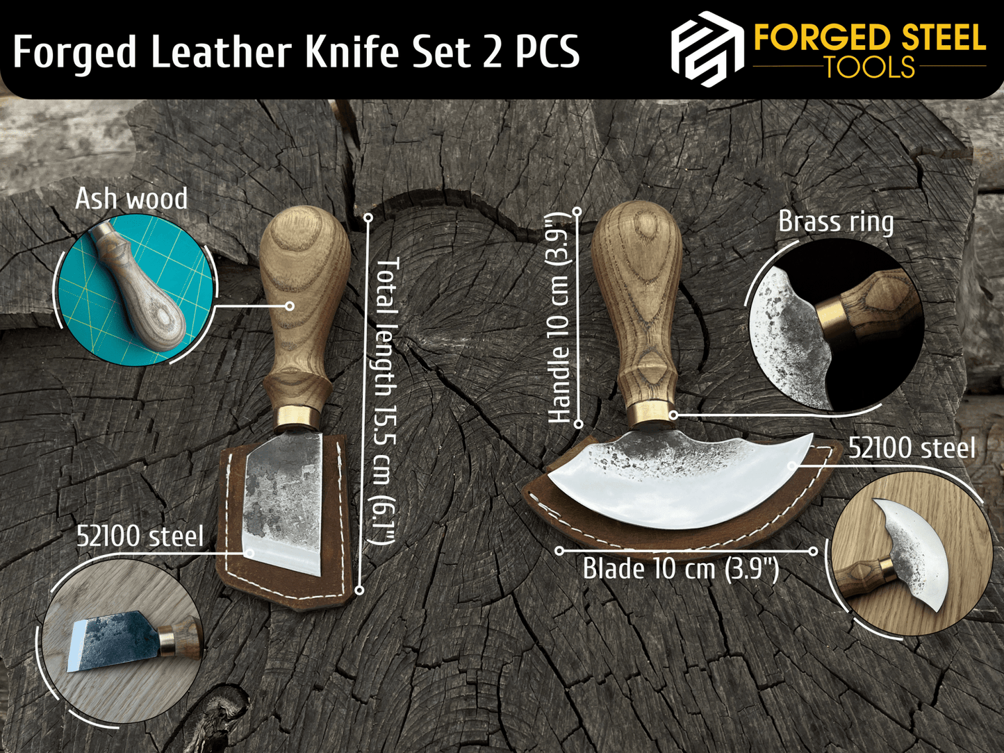 2-Piece Rounded and Angled Leather Knife Set