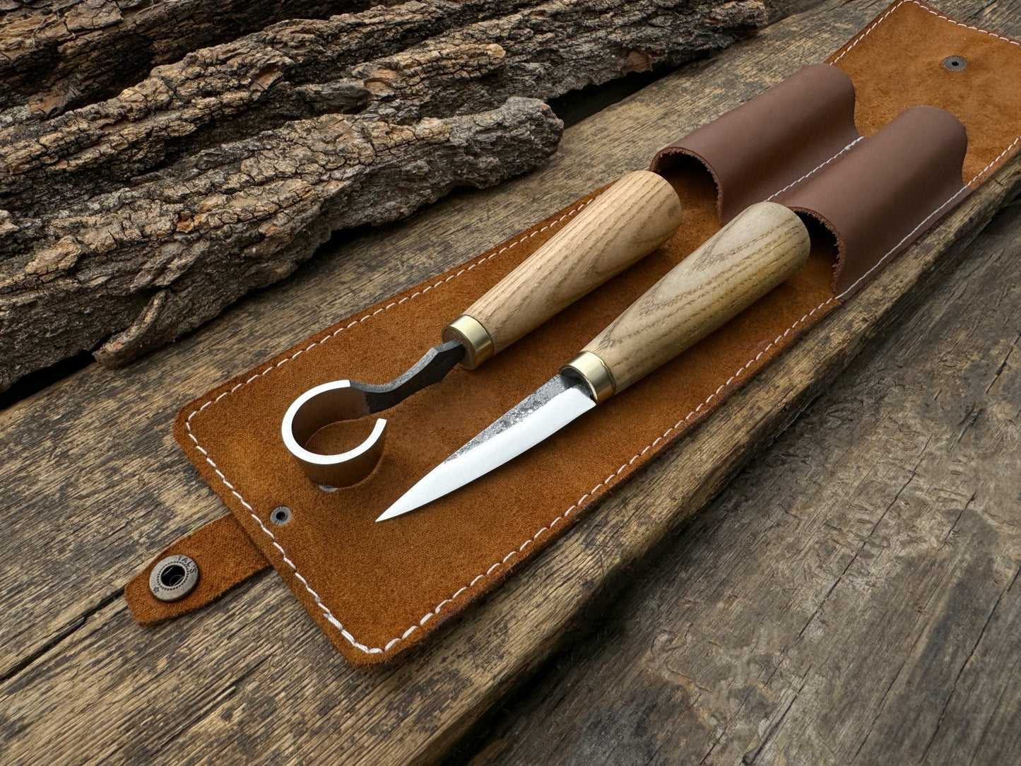 2-Piece Spoon Carving Tool Set with Leather Case