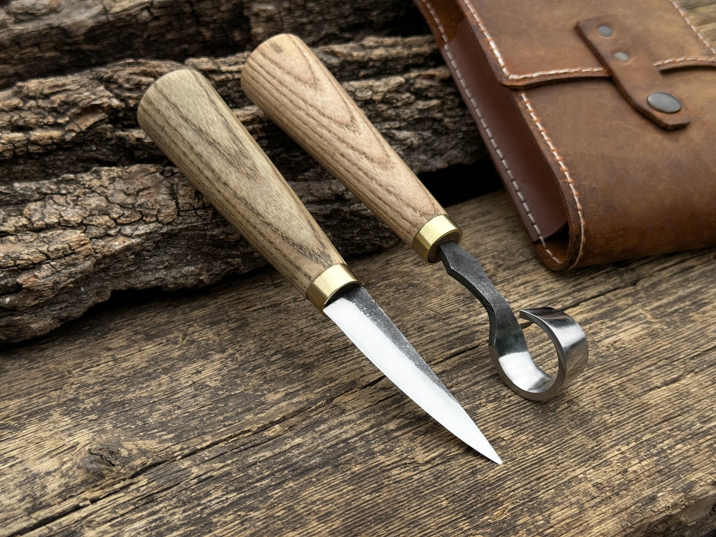 2-Piece Spoon Carving Tool Set with Leather Case