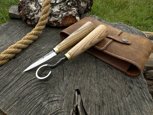 2-Piece Spoon Carving Tool Set with Leather Case