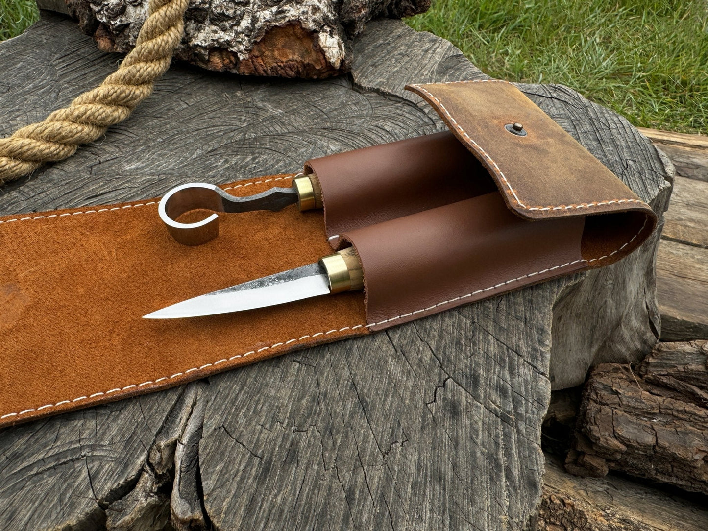 2-Piece Spoon Carving Tool Set with Leather Case