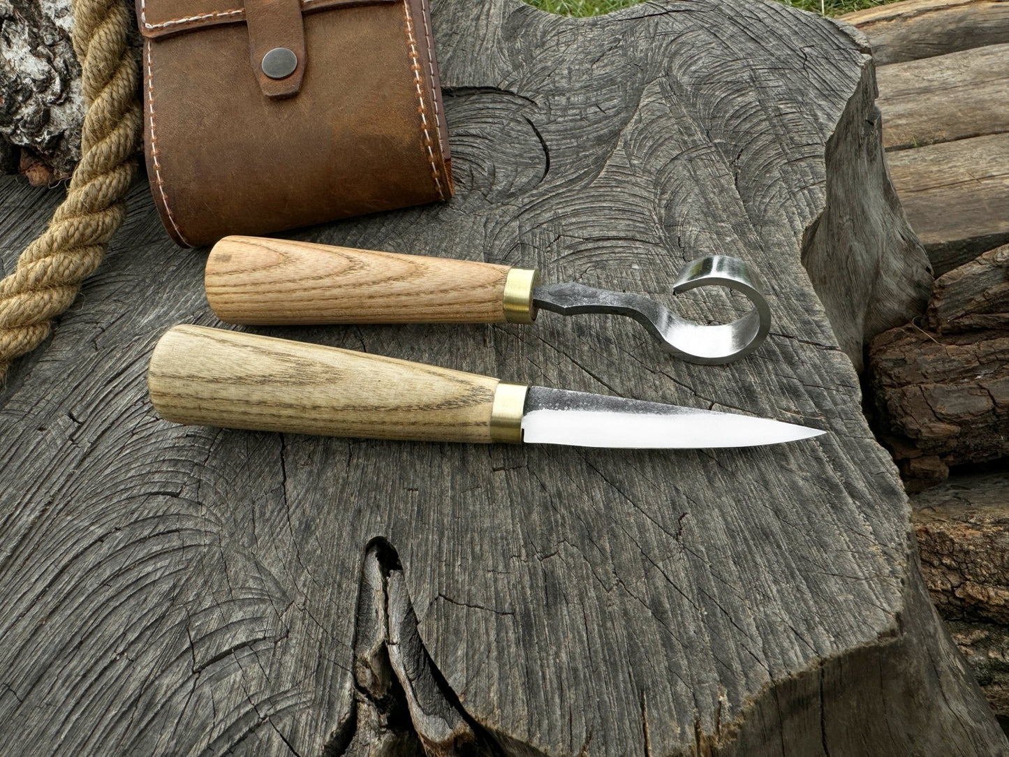 2-Piece Spoon Carving Tool Set with Leather Case