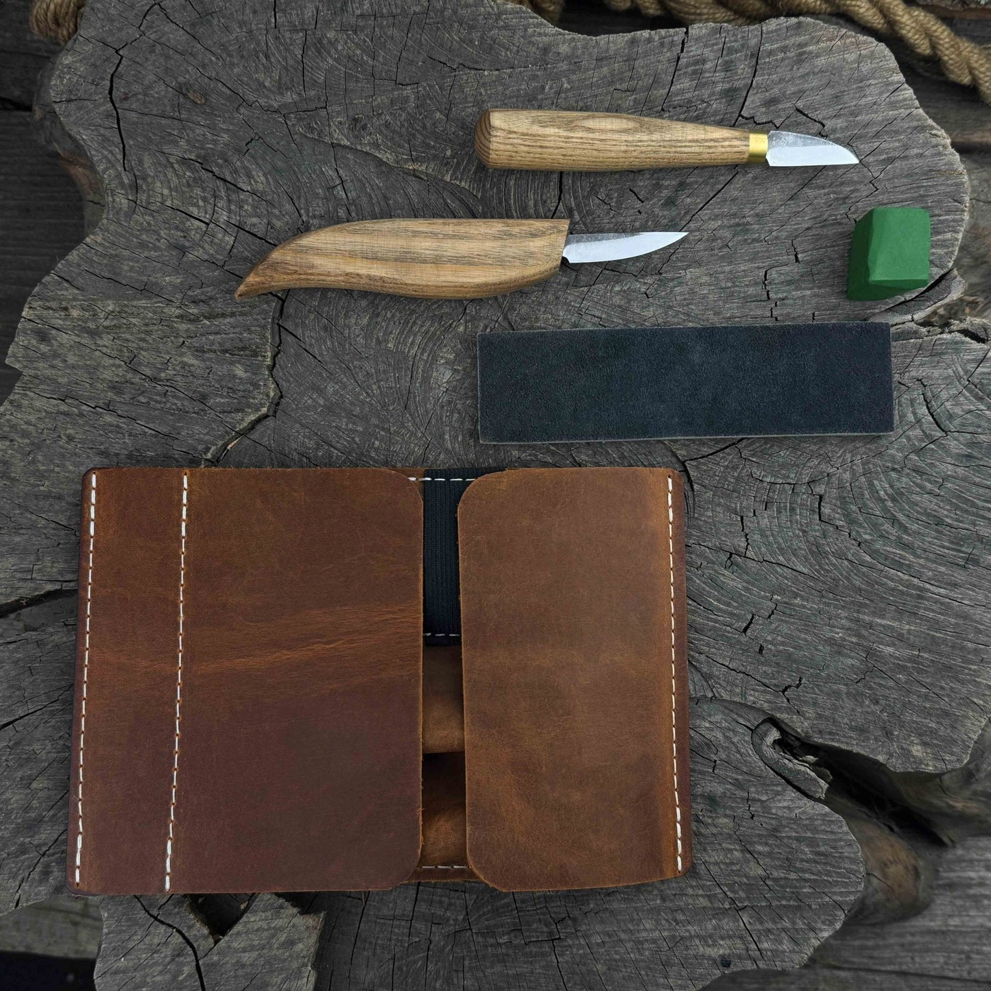 2-Piece Wood Carving Knife Set with Leather Strop and Case