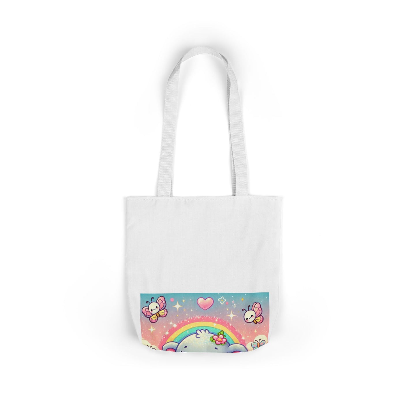Pastel Rainbow Baby Elephant Floral Canvas Tote Bag
