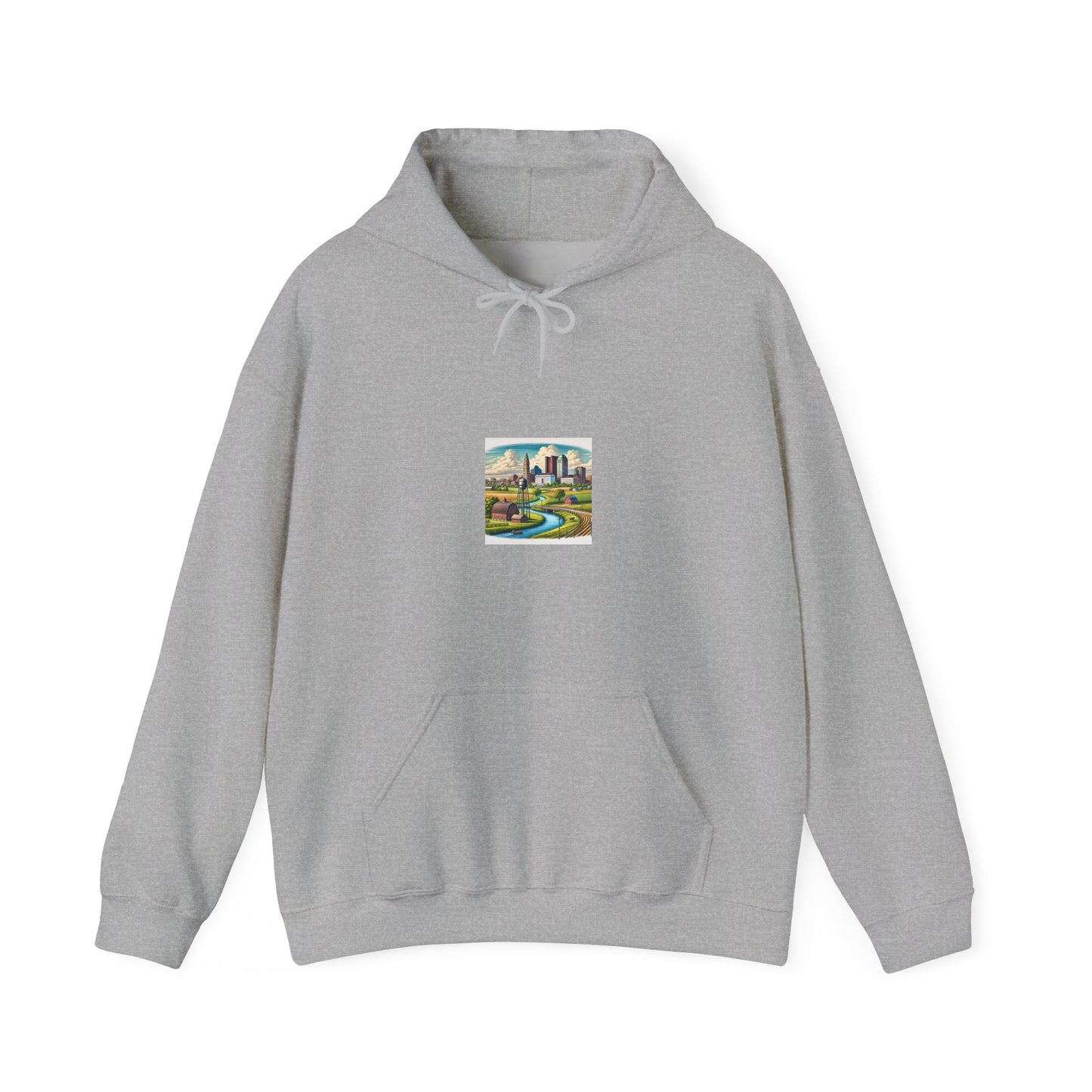 Rural River City Skyline Hometown Landscape Cozy Hoodie