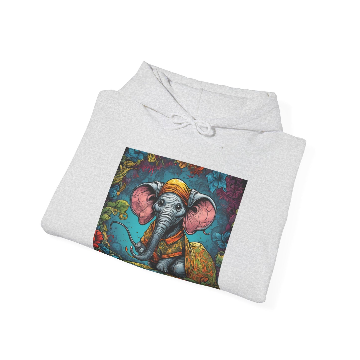 Colorful Storybook Elephant Floral Garden Art Hoodie