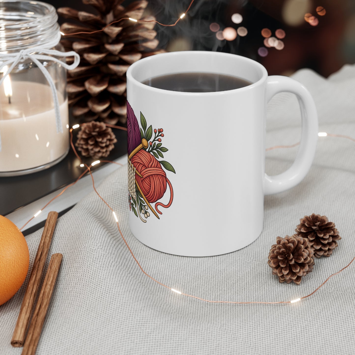Retro Yarn and Knitting Botanical Art Mug