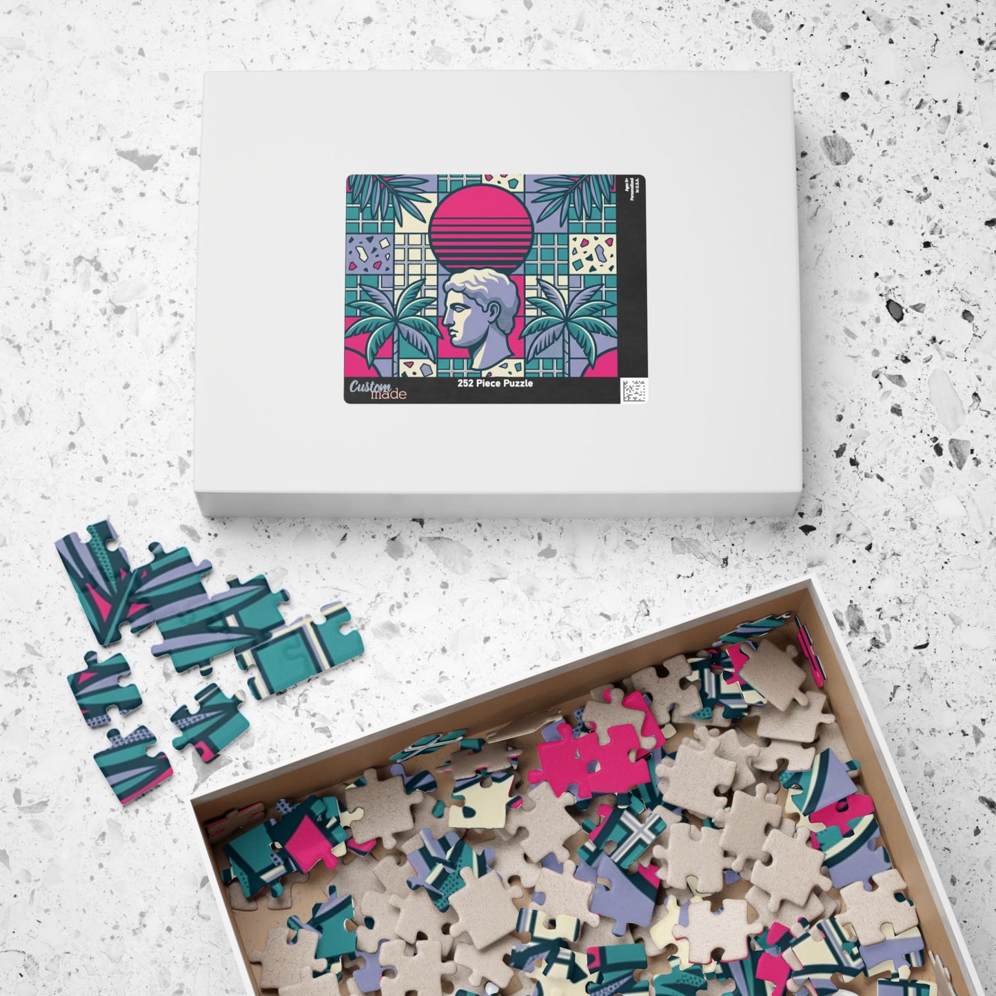 Vaporwave Roman Bust Puzzle | Retro Sunset Palm Trees 252-520-1014 pcs