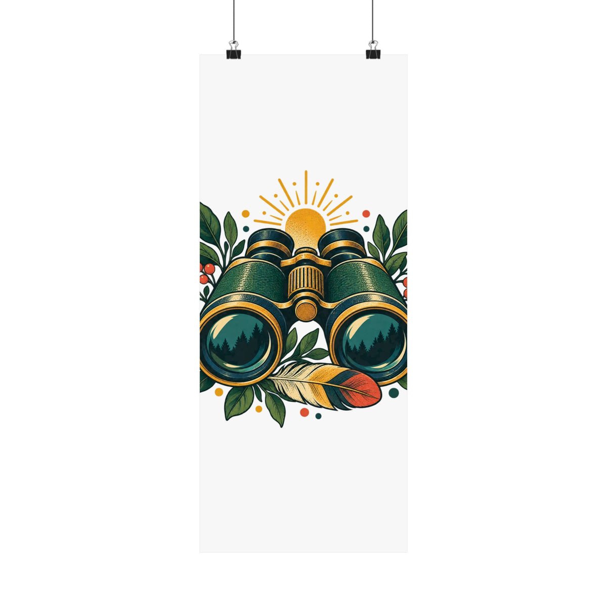 Retro Binoculars and Botanical Birdwatching Art Poster