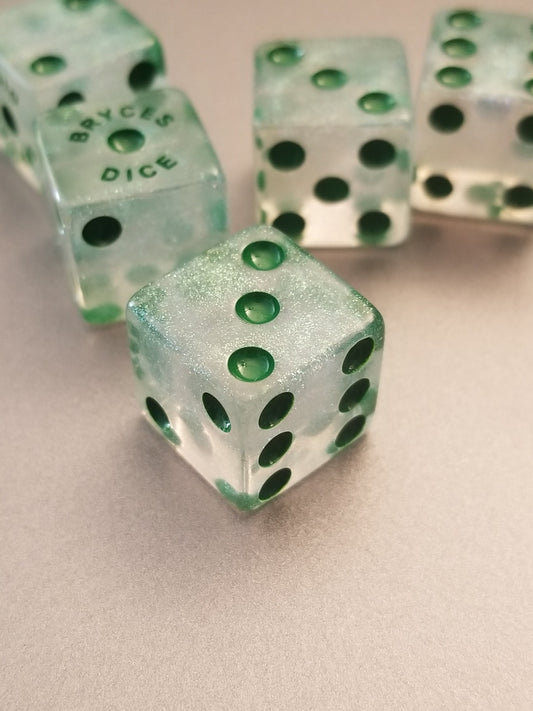 BrycesDice 16mm Glitter d6 (Green) Square Edge [per die]