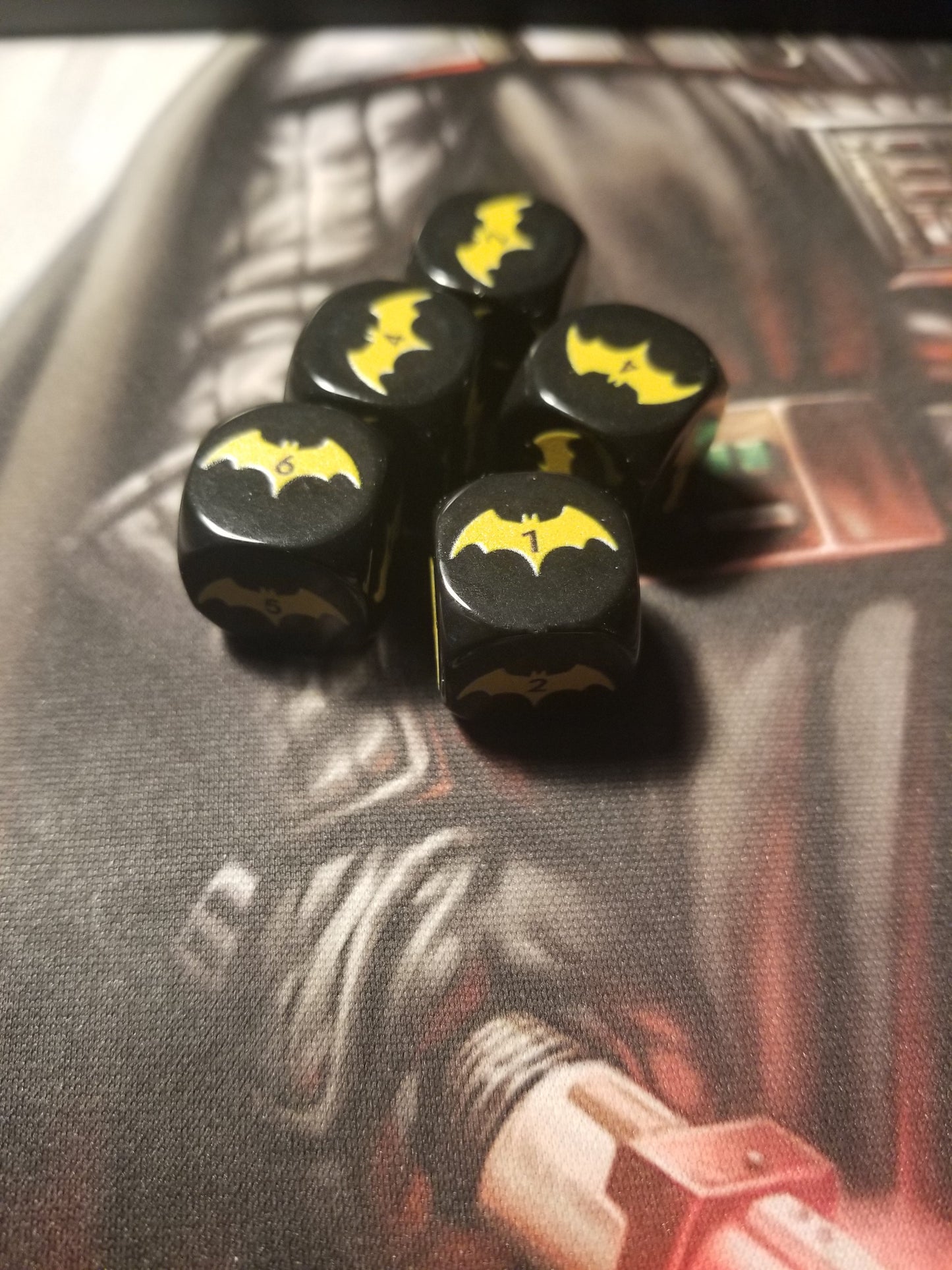 Yellow Bat Black Dice 6 Sided 16mm (Custom Printed)