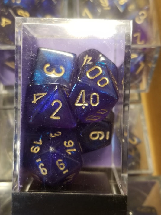 CHX 27467 7-Die Borealis Royal Purple w/ Gold Numbers Set 7-Dice Chessex