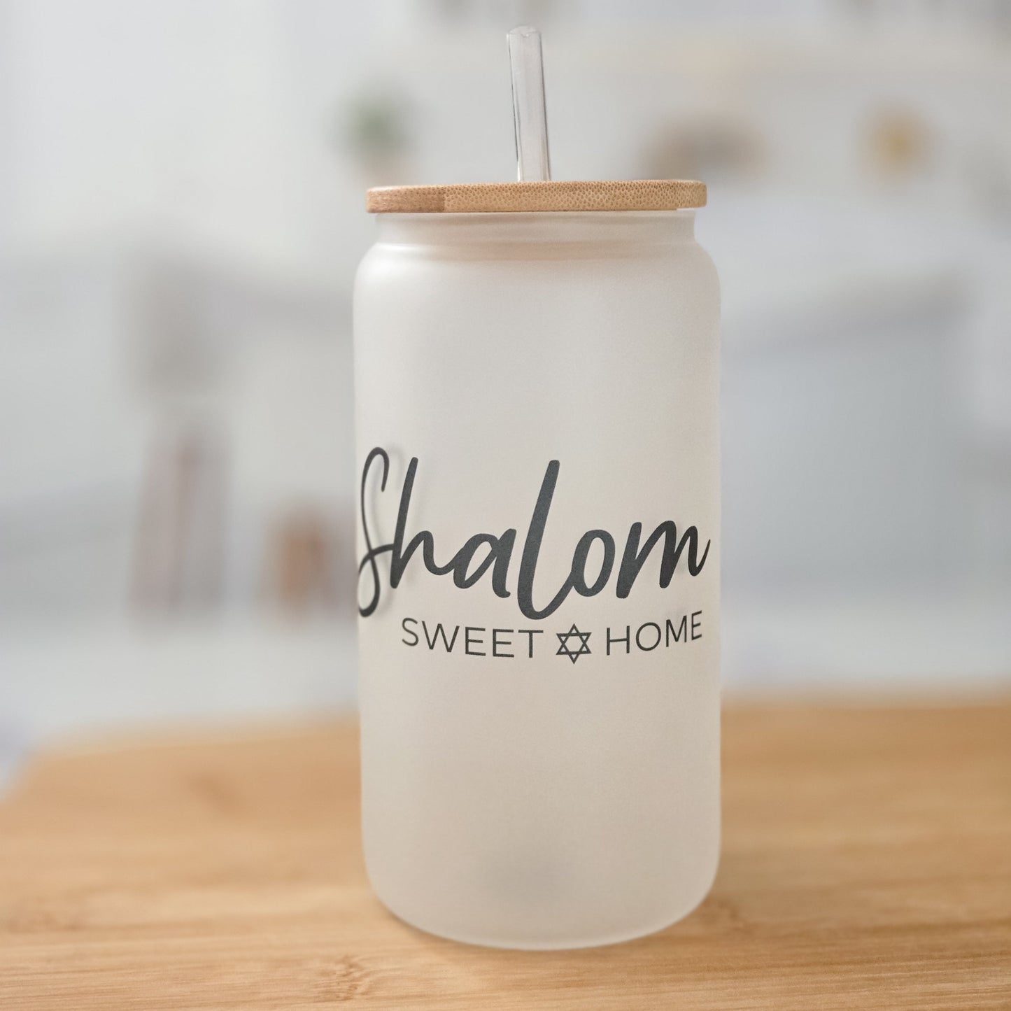 Shalom Sweet Home Printed Glass Can Cup