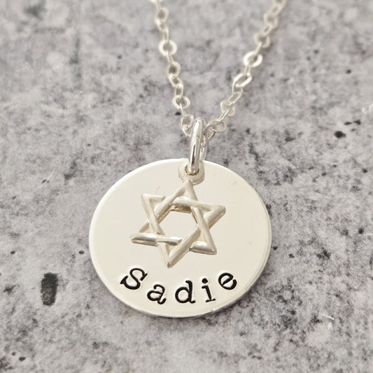 Jewish Name Necklace with Magen David