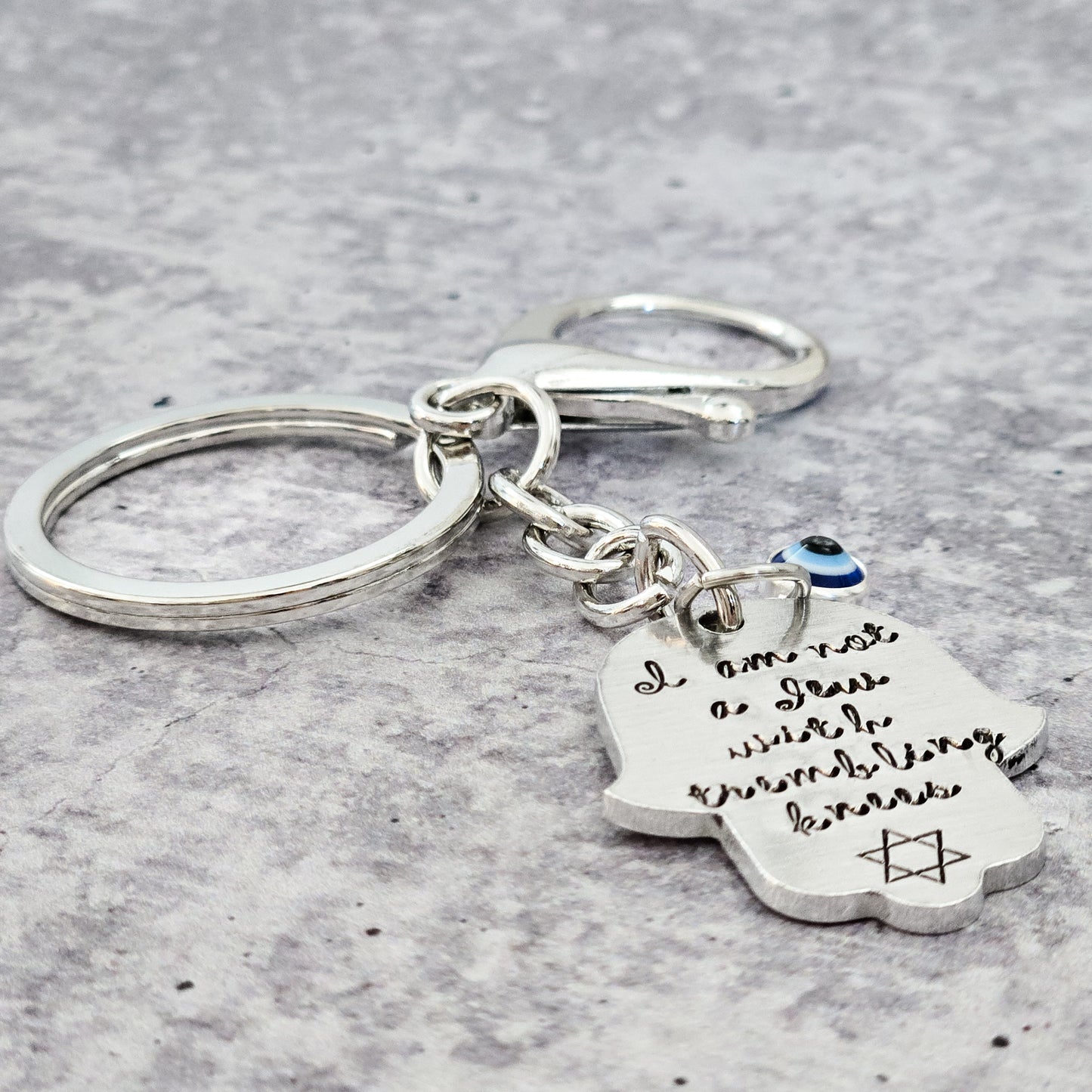 Custom Brass or Aluminum Hamsa Name Keychain with Evil Eye