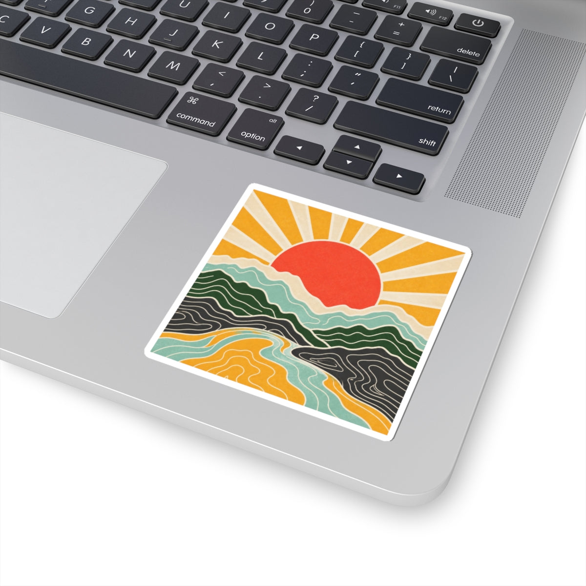 Topographic Sunrise Abstract Mountain Adventure Sticker
