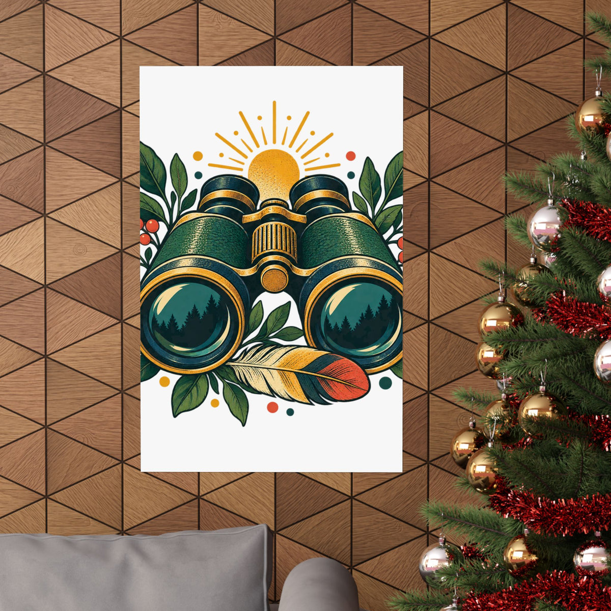 Retro Binoculars and Botanical Birdwatching Art Poster
