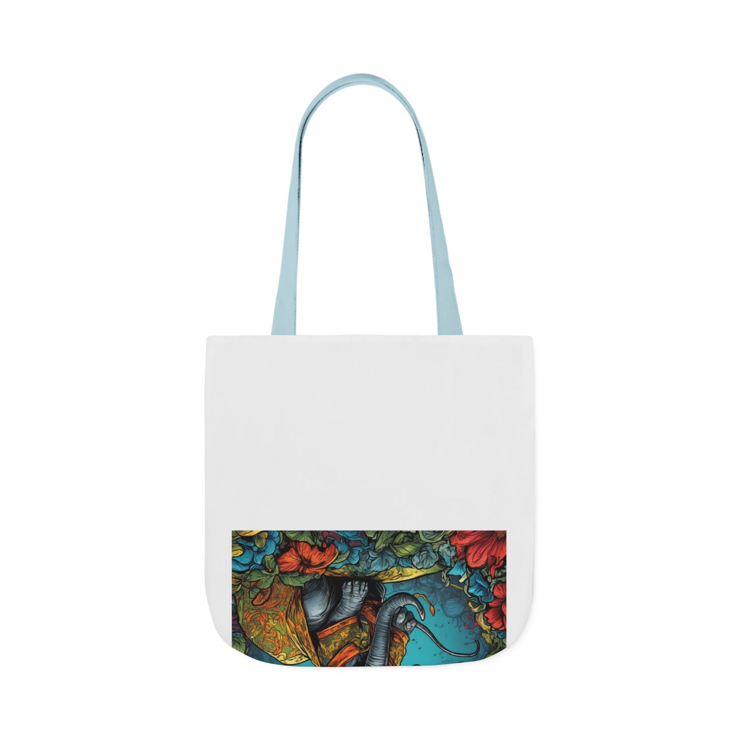 Colorful Storybook Elephant Floral Canvas Tote Bag