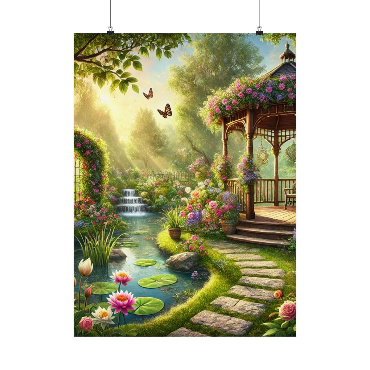 Sunlit Rose Gazebo Cottage Garden Wall Art Poster