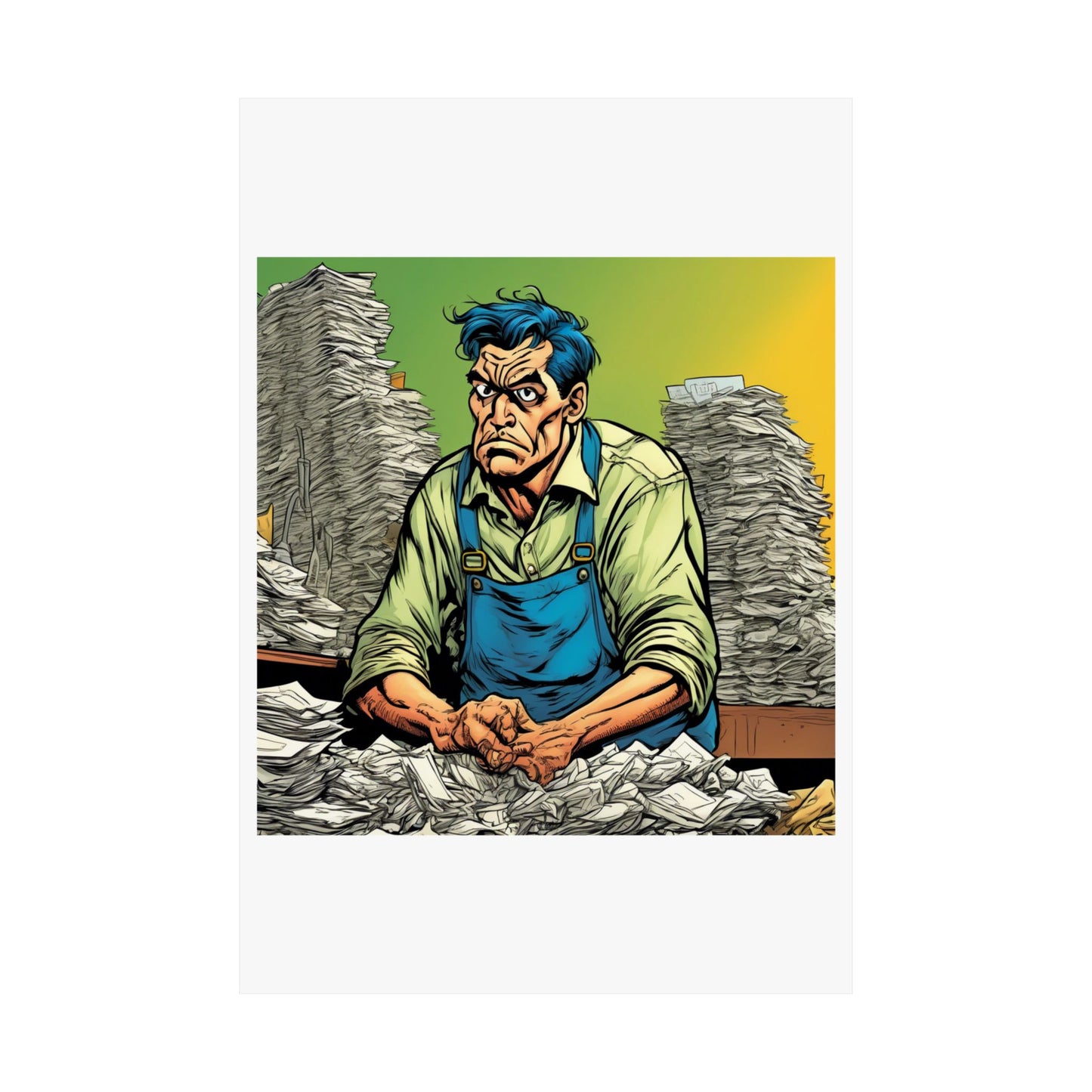 Paperwork Chaos Desk Worker Funny Office Art Poster