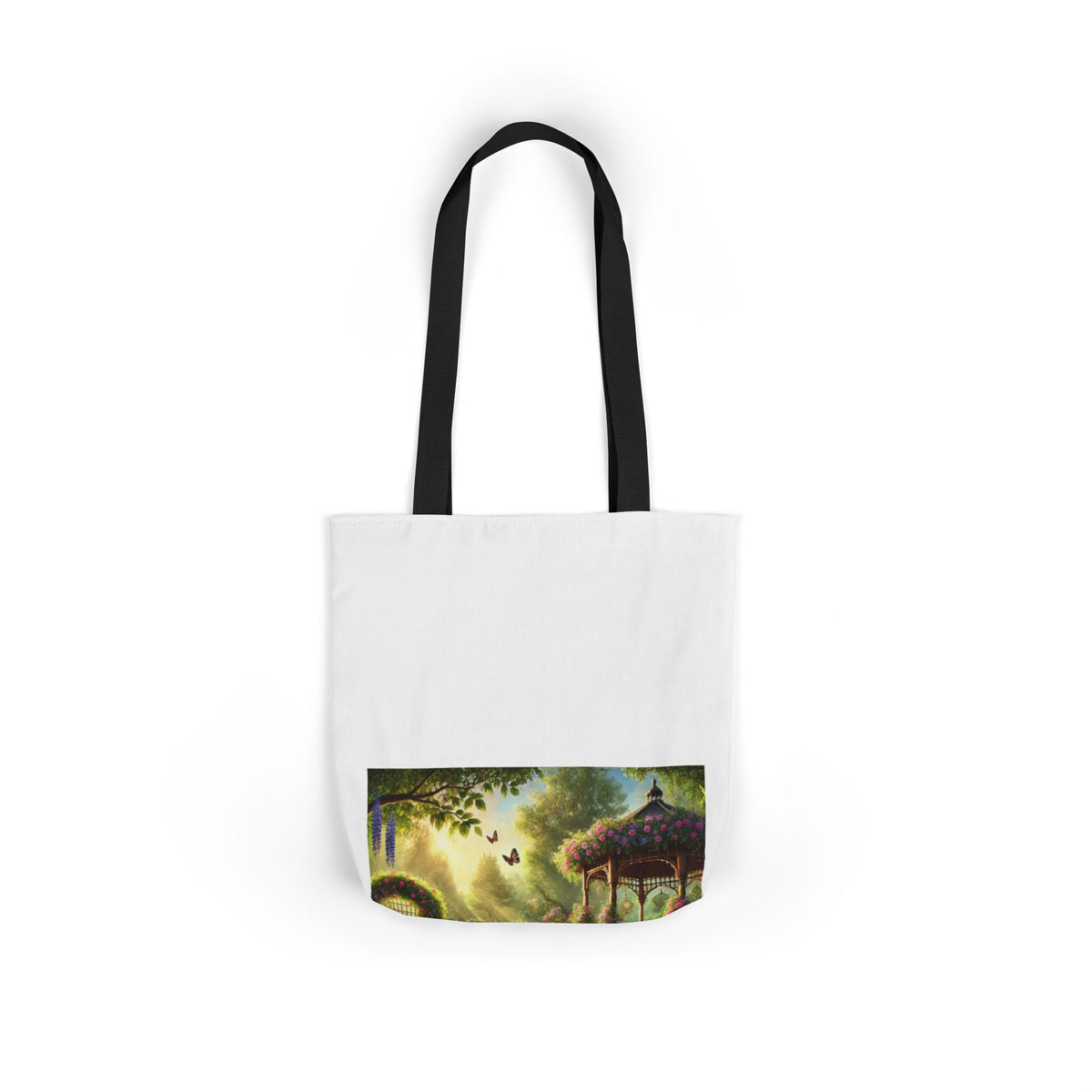 Sunlit Rose Gazebo Cottage Garden Canvas Tote Bag