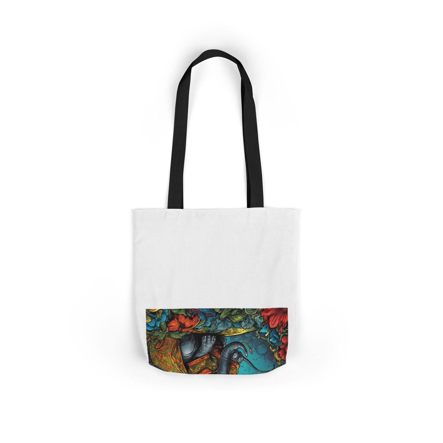 Colorful Storybook Elephant Floral Canvas Tote Bag