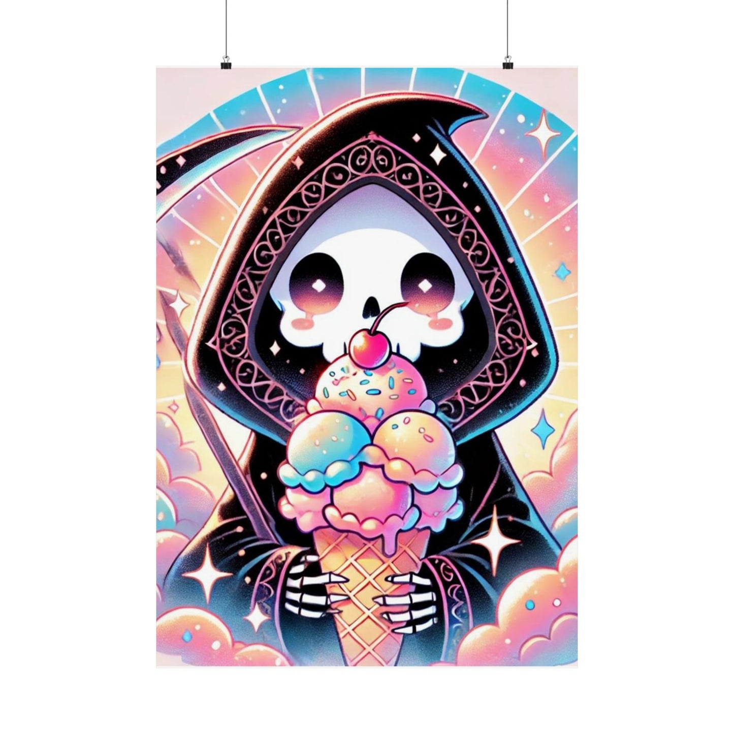 Cute Grim Reaper Ice Cream Pastel Novelty Poster