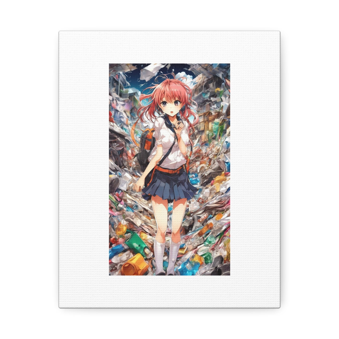 Recycling Day Anime Schoolgirl Eco Street Art Canvas