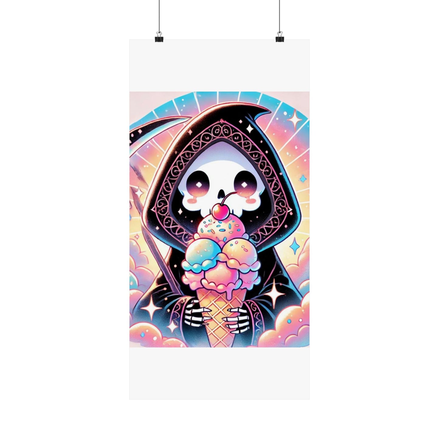 Cute Grim Reaper Ice Cream Pastel Novelty Poster