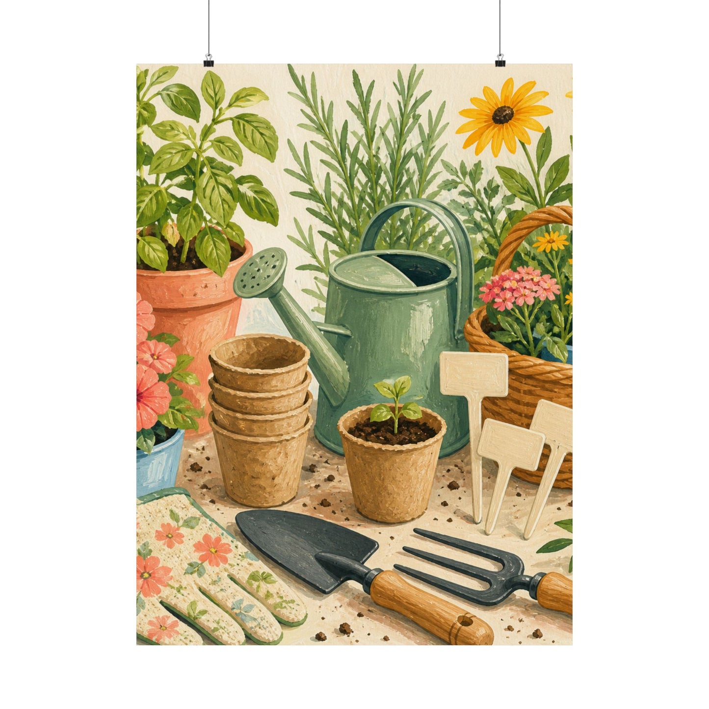 Colorful Gardening Tools and Flowers Hobby Poster