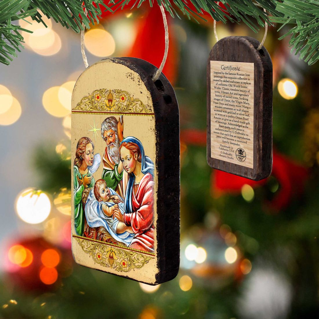 Nativity with Angel Religious Christian Sacred Icon Ornament - Inspirational Icon Decor - 87049