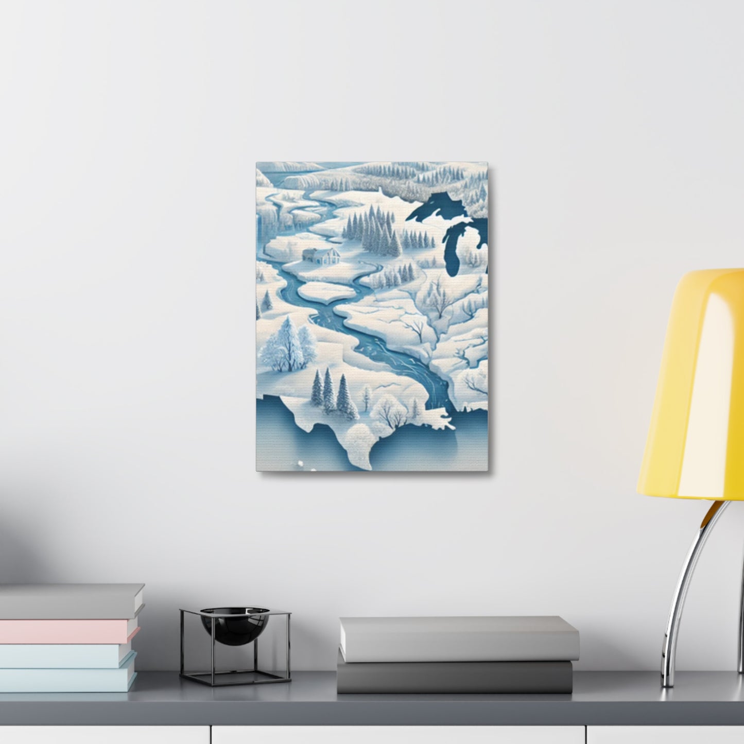 Winter USA Dreamscape Snowy Map Canvas Wall Art Travel Gift