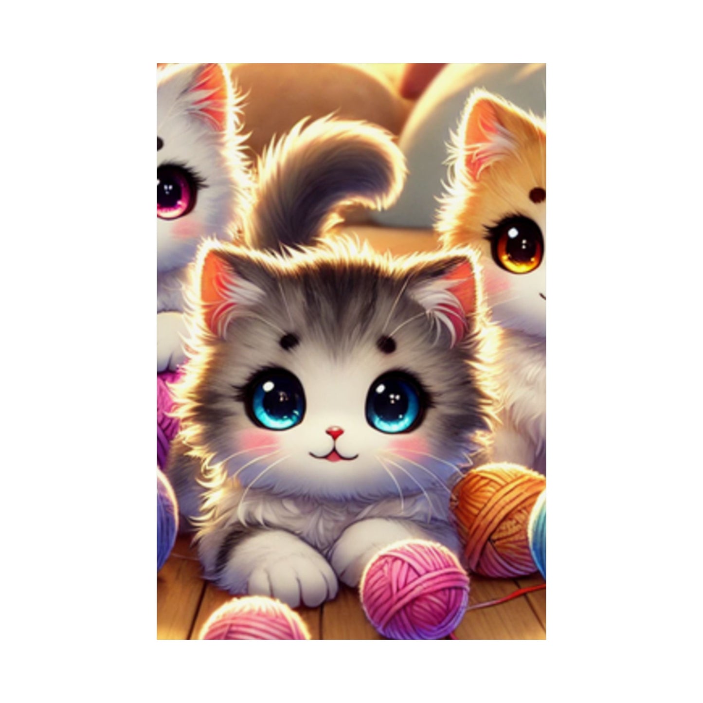 Cozy Yarn Kittens Cute Cat Poster Knitting Room Wall Art Decor