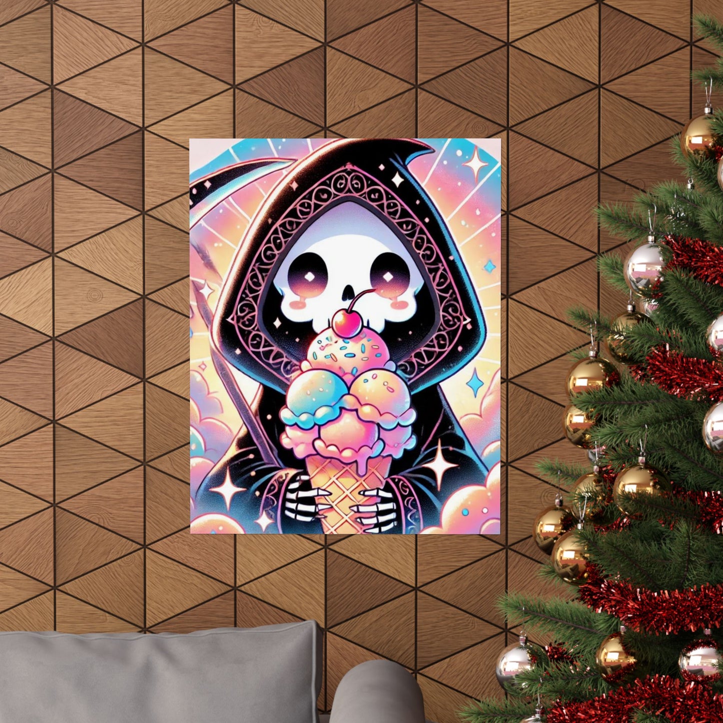 Cute Grim Reaper Ice Cream Pastel Novelty Poster