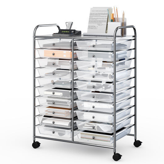 20 Drawers Storage Rolling Cart Studio Organizer-Transparent